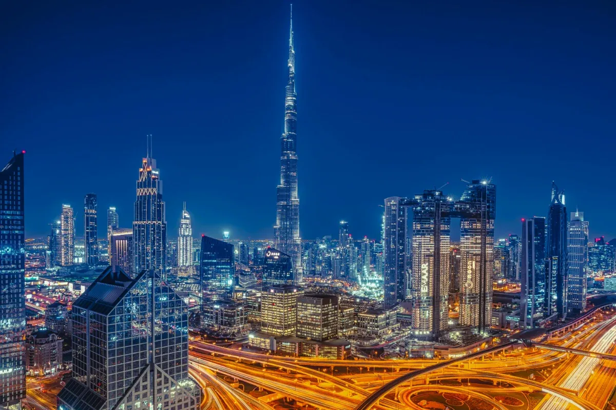 Dubai skyline at golden hour
